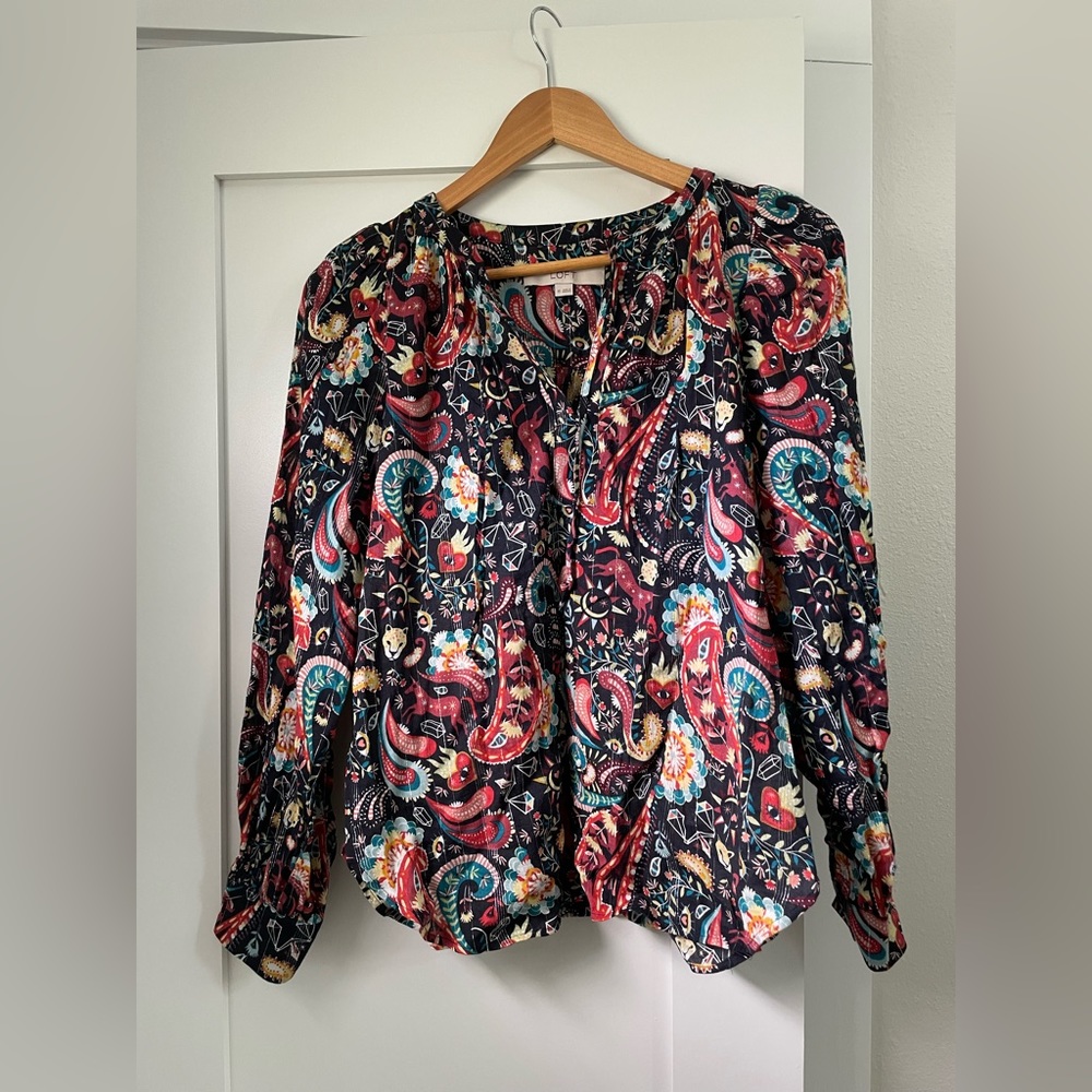 Multi color paisley LOFT tunic blouse with tie neck - XS